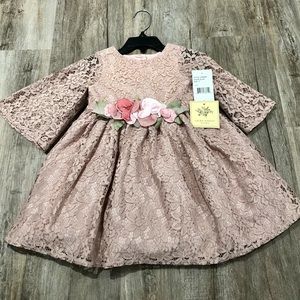 Laura Ashley Blush Lace Dress With Lining & Matching Bloomers. Size 2T. NWT